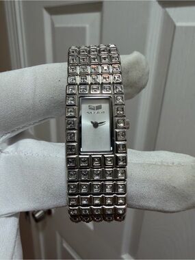 Vintage Vestal Eve Collection Fairamay Watch Silver Tone Crystal Cuff Y2K 50M